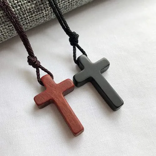 Miniatura 4 de Collares con colgante de cruz de madera de sándalo natural para niños, niñas, mujeres y hombres, regalo hecho a mano, madera colgante de espejo