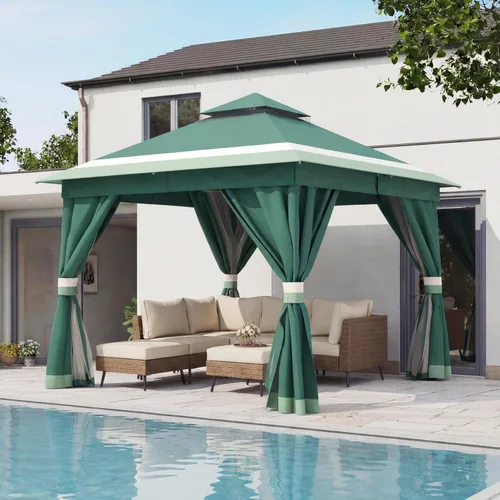 Miniatura 13 de LAUSAINT HOME 8'x8' Outdoor Gazebo, Metal Frame Heavy Duty Patio Canopy Tent Shelter with Double Roofs, Mosquito Nettings and Privacy Screens for