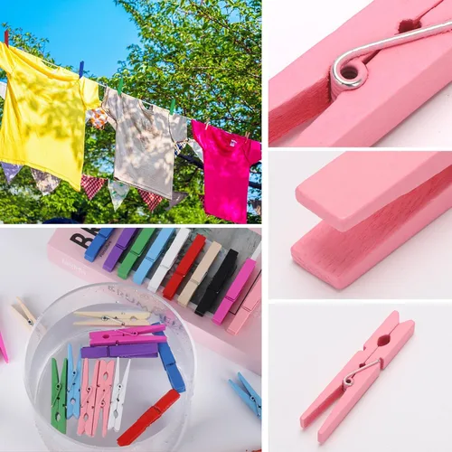 Miniatura 2 de 100 pinzas de madera de colores, alfileres de ropa de 2.9 pulgadas para manualidades, clip de lavandería, 10 alfileres de animación
