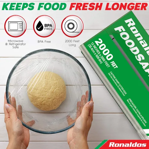 Miniatura 5 de Ronaldos - Película de seguridad alimentaria, envoltura de plástico de 12 pulgadas x 2000 pies, grado comercial, utilizada para la industria