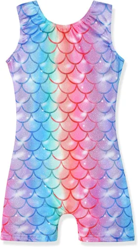 HOZIY - Leotardos de gimnasia para niñas, con estampado de unicornio, aurora, arco iris, sirena, dinosaurio, magdalenas, con pantalón ciclista con
