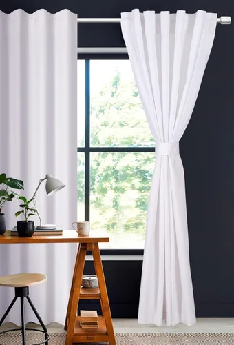 Miniatura 8 de Bedding Craft Juego de 2 paneles de cortina con trabillas de algodón blanco para ventana de baño, 50 x 108 pulgadas, estilo moderno de granja