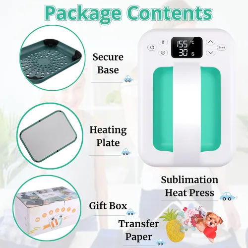 Miniatura 6 de Máquina de prensa de calor para camisetas, mini prensa de calor portátil de 7 x 5 pulgadas, calor rápido y uniforme, máquina impresora de camisetas