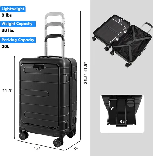 Miniatura 5 de S AFSTAR Safstar - Equipaje de 20 pulgadas, equipaje de mano de aluminio con bloqueo TSA, bolsillo frontal, mango de 4 niveles, puerto de carga USB