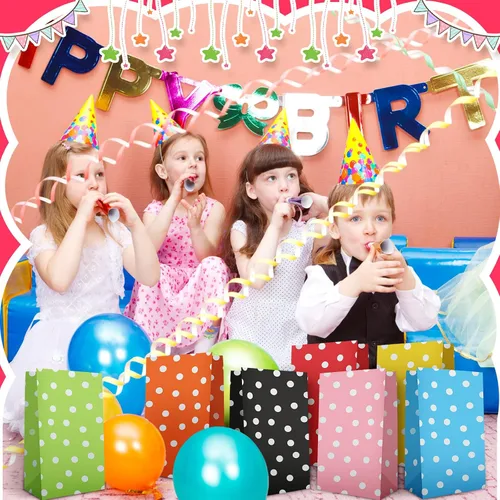 Miniatura 6 de Zhehao 120 bolsas de regalo de fiesta, bolsas de regalo, bolsas de fiesta de lunares, bolsas de papel de 12 colores, bolsas de regalo pequeñas