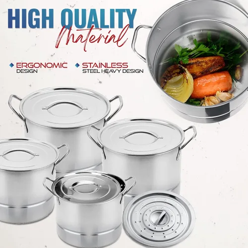 Miniatura 7 de Alpine Cuisine Juego de olla y vaporera de acero inoxidable de 12 piezas, ollas grandes con tapas para sopa, hervir, enlatar, cocinar al vapor