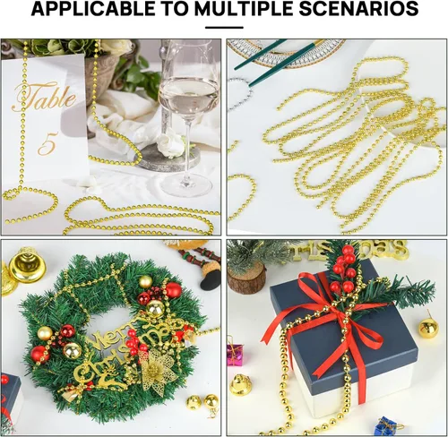 Miniatura 7 de Guirnalda de Perlas de 10MM, 10.06 Metros de Cadena de Perlas de Imitación Dorada, Rollo de Hilo para Decoración de Boda y Fiesta, Adornos