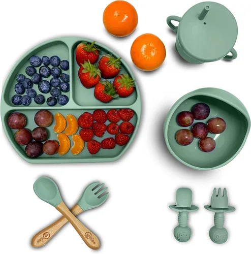 Miniatura 2 de O'doe Juego de alimentación para bebé de 17 piezas sin BPA de silicona Placas de succión gruesas y suaves, tazones para bebé, tenedor y cuchara