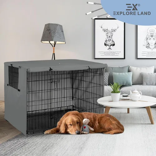 Miniatura 5 de Explore Land - Funda para jaula de perro de 36 pulgadas, de poliéster, resistente, ajuste universal para jaula de perro de alambre (gris)