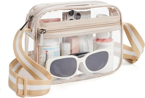 Miniatura 16 de Missnine Bolsa transparente para eventos de estadio, bolsa transparente acolchada para mujeres aprobada para estadio, bolsa cruzada de PVC