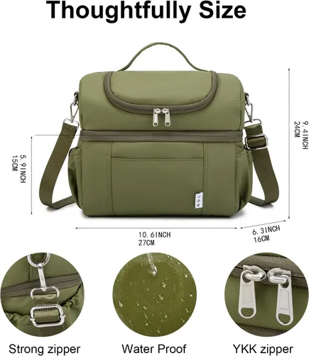 Miniatura 2 de NOL Natural Organic Lifestyle Lonchera para adultos, bolsa de almuerzo aislada grande de doble compartimento, hielera, ligera, de nailon