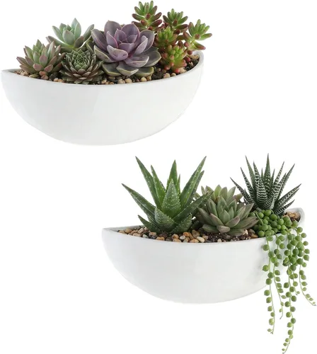 Miniatura 8 de MyGift Macetero de pared interior de cerámica negro mate, jarrón de pared semicírculo de 12 pulgadas, juego de 2