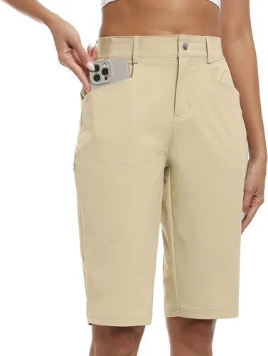 Miniatura 2 de MoFiz Women 13" Slim Fit Cargo Hiking Shorts Knee Length Elastic Waistband Women Golf Shorts with Right Thigh Zip Pocket