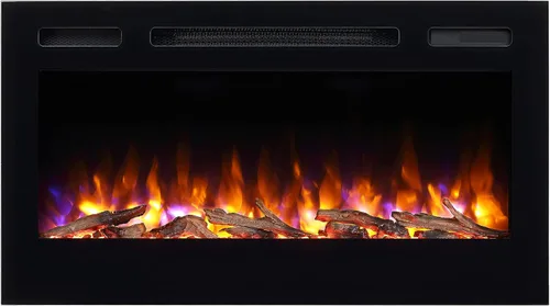 PuraFlame Alice - Chimenea eléctrica empotrada de 36 pulgadas, montaje al ras para montante de 2 x 6, juego de troncos y cristal, calentador de