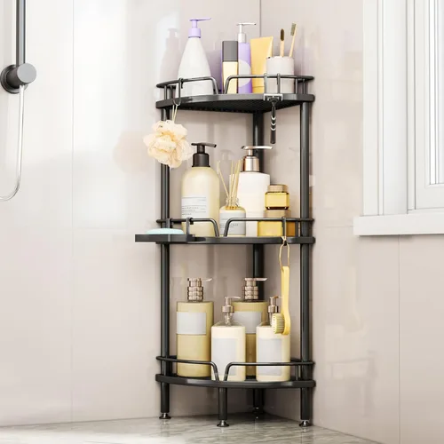 Consumest Soporte Esquinero para Ducha - Organizador de Ducha de 3 Niveles con Soporte para Jabón, Estantes de Esquina Altos de Pie con Patas