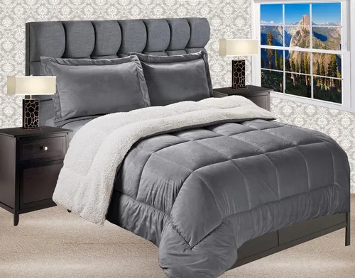 Miniatura 10 de Elegant Comfort Juego de edredón de calidad premium de peso pesado de micromink con respaldo de sherpa reversible alternativo al plumón de Negro