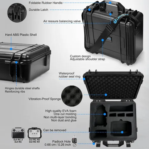 Miniatura 4 de Lekufee Funda rígida impermeable para DJI Mini 4 Pro/4/3 Pro/Mini 3, Fly More Combo, DJI RC 2/RC, RC N3/2/1 mando a distancia y accesorios