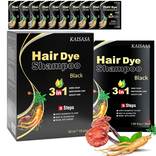 IIIMEIDU 10 champú de tinte para el cabello para mujeres y hombres, champú de color 3 en 1, hierbas naturales para cobertura de cabello gris (negro)