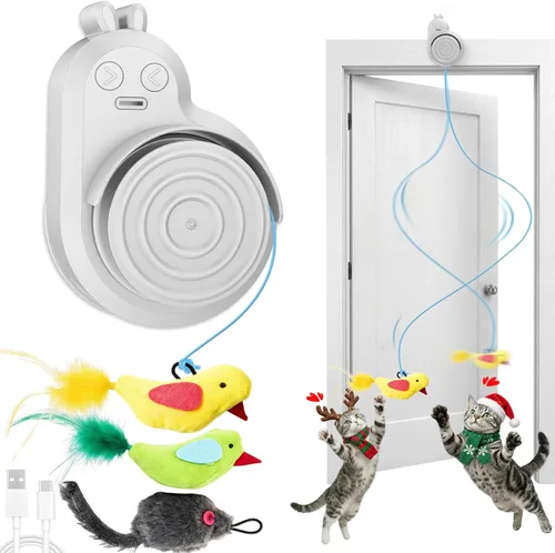 Miniatura 7 de Juguetes Interactivos para Gatos de Interior – Juguete de Enriquecimiento Automático de Plumas de Pájaro Volador y Varita de Ratón, sin Manos