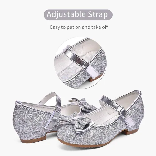 Miniatura 3 de Stelle - Zapatos de vestir para niñas pequeñas, zapatos de princesa con purpurina y flores, tacón bajo estilo Mary Jane, ideales para fiestas y bodas