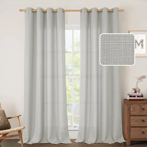 Miniatura 112 de LAMIT Cortinas de lino sintético para dormitorio, paneles filtrantes de luz, cortinas de lino con protección de privacidad con ojales para ventanas