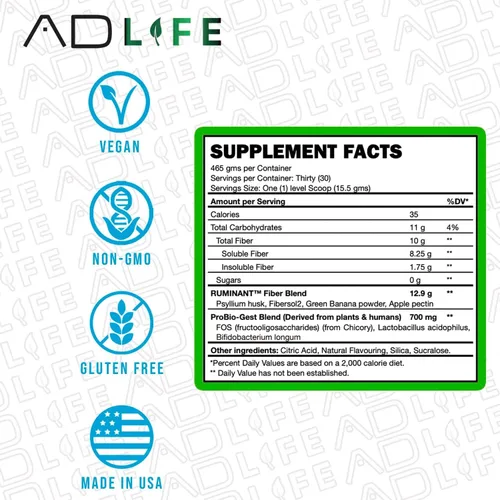 Miniatura 2 de Project AD Fiber+ Suplemento de fibra vegana en polvo, apoya la salud intestinal y la regularidad digestiva (Mango, 16.4 onzas)