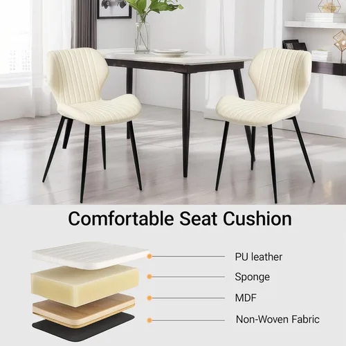 Miniatura 5 de CangLong Juego de 2 sillas de comedor, sillas de comedor de piel sintética con cómodo asiento y respaldo copetudos, modernas sillas Kicthen sin Beige