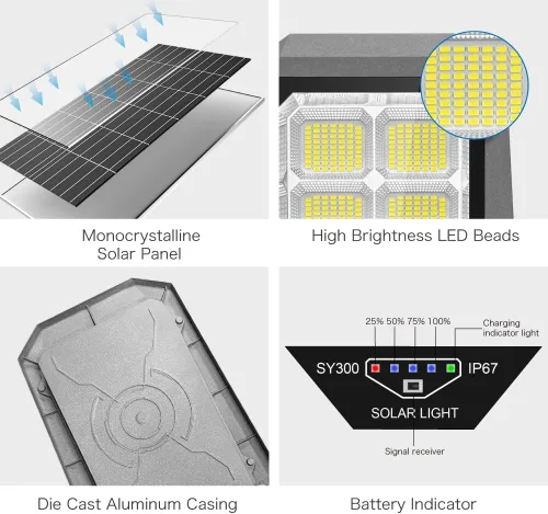 Miniatura 3 de Farolas solares para exteriores, luces de inundación solares de 4600 W, IP67, impermeables, 6500 K, 504 LED, luz de seguridad comercial con control