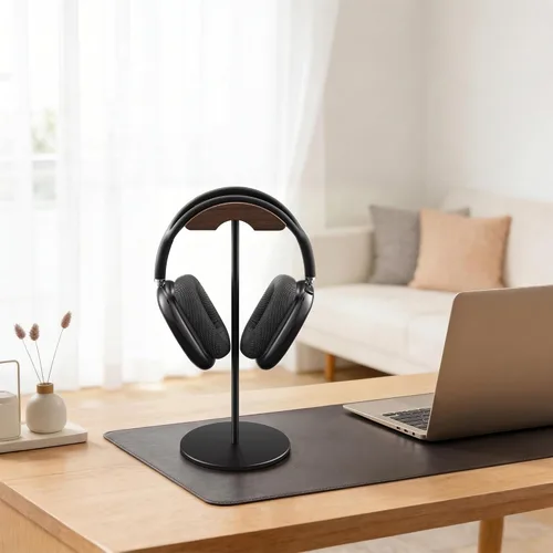 Miniatura 6 de Soporte para auriculares, soporte de auriculares de madera de nogal y aluminio, soporte para auriculares de juegos de nogal natural con base sólida