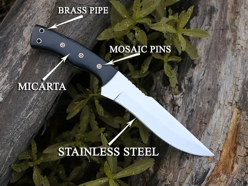 Miniatura 2 de HMC - Cuchillos de caza hechos a mano con hoja fija de acero inoxidable pulido D2, cuchillo de caza de ciervos de espiga completa para hombres