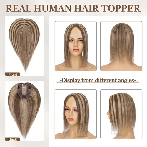 Miniatura 12 de Rich Choices Pelucas con topper de cabello para mujeres, cabello humano real 100% Remy, sin flequillo, para mujeres con adelgazamiento en la parte