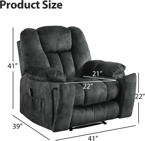 Miniatura 3 de EBELLO Silla reclinable manual con masaje y calor, sillón reclinable de tela suave para adultos con portavasos ocultos, bolsillo lateral, sofá