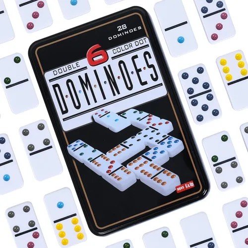Miniatura 4 de GOTHINK Juego de Dominó Doble 6 para Adultos con Caja de Almacenamiento de Lata - 28 Fichas de Dominó de Colores con Puntos para Juegos de Mesa