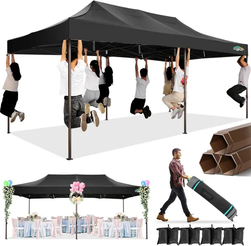 Miniatura 22 de COBIZI Tienda de campaña desplegable resistente de 10 x 10 con 4 paredes laterales extraíbles, toldo desplegable Ez con bolsa portátil, carpa