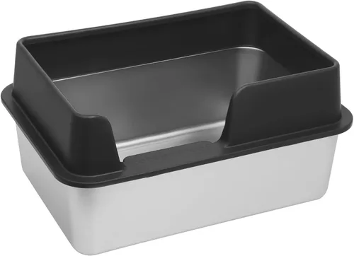Miniatura 12 de Kichwit Caja de arena para gatos de acero inoxidable, bandeja de arena para gatitos, bandeja de arena de metal para gatos, superficie lisa