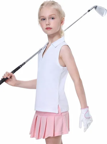 Miniatura 2 de EXARUS Camisetas polo de golf para niñas, sin mangas, cuello en V, tenis, atléticas, para ejercicio escolar de 5 a 12 años