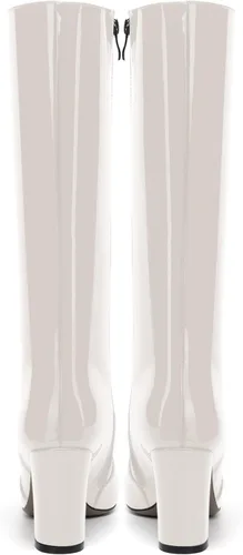 Miniatura 193 de AMBELIGHT Botas altas hasta la rodilla con cremallera y puntera puntiaguda para mujer, de patente sólida, tacón alto, 3.3 pulgadas