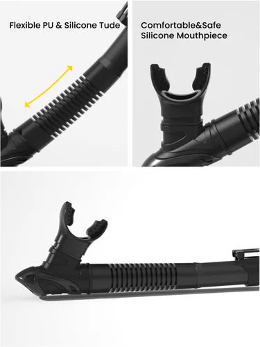 Miniatura 5 de COPOZZ Snorkel seco, esnórquel de buceo para esnórquel, equipo de esnórquel con válvula seca superior y boquilla de silicona de grado alimenticio