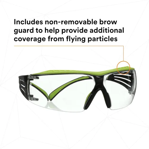 Miniatura 6 de 3M Gafas de seguridad, SecureFit 400X, ANSI Z87, lente transparente antivaho y antiarañazos, marco verde y negro, protector de cejas, ligero, puente