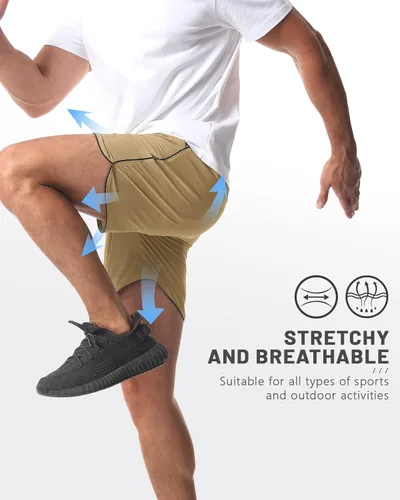 Miniatura 5 de Paquete de 2 pantalones cortos deportivos de entrenamiento de 5 pulgadas para hombre, pantalones cortos de gimnasio de secado rápido con bolsillos