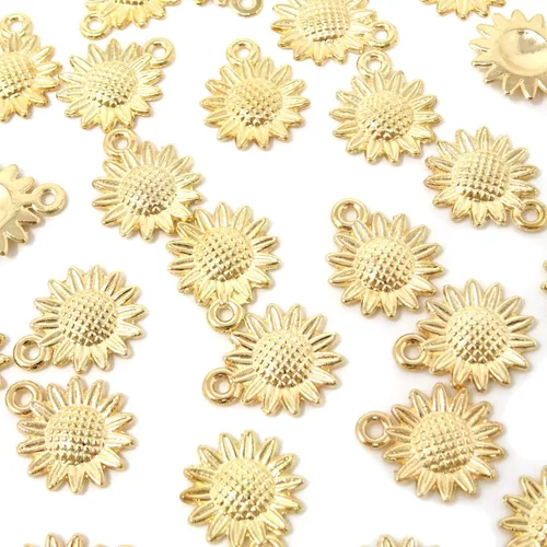 Miniatura 2 de Honbay 50 dijes de girasol de aleación vintage para fabricación de joyas o manualidades de bricolaje Kc Gold