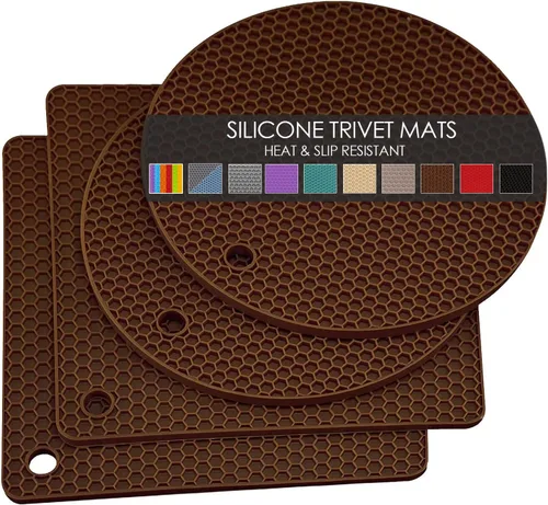 Miniatura 47 de Salvamanteles de silicona para platos calientes, soportes multiusos para ollas, 4 unidades, 2 tamaños de 7 pulgadas y 9 pulgadas, resistentes al 03