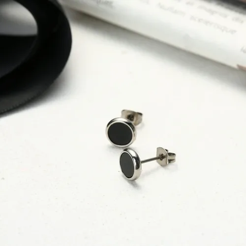 Miniatura 5 de Pure Titanium Earring For Sensitive Ear High Polish Round Synthetic MalachiteObsidianBlue Turquoise Stud Earrings