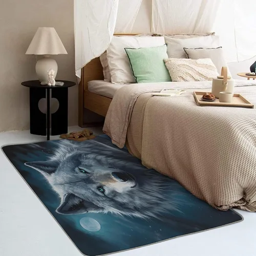 Miniatura 3 de Alfombra de lobo y decoración del hogar, alfombra de 5 x 7 pies, alfombras de animales salvajes para sala de estar, dormitorio, alfombra de lobos