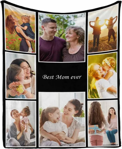 Miniatura 8 de InterestPrint Manta con foto, regalos personalizados para mamá, manta de collage de fotos personalizada para mamá de hija e hijo para cumpleaños