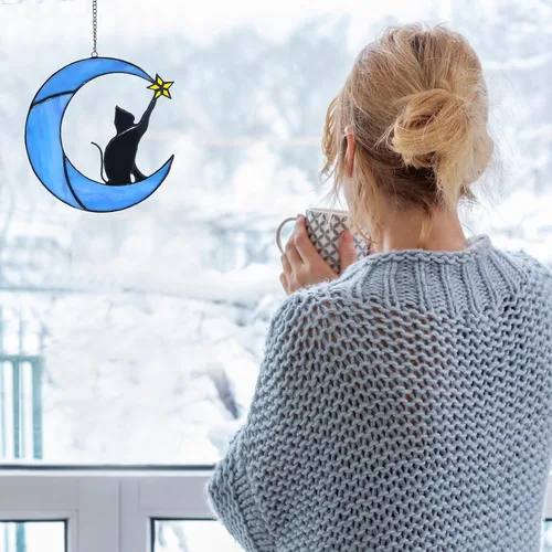 Miniatura 2 de COMFYROOM Atrapasoles para colgar en la ventana de vitral, regalo para amantes de los gatos para mujeres, regalos conmemorativos de gatos por
