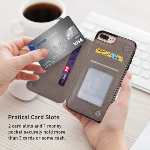 Miniatura 2 de UEEBAI Funda para iPhone SE 2022/7/8/SE 2020, funda de piel sintética con cierre magnético, ranuras para tarjetas, función de soporte