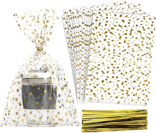Miniatura 39 de 100 bolsas de regalo de celofán con estampado de estrellas, de 6 x 10 pulgadas, bolsas de regalo de celofán, bolsas de regalo de fiesta, bolsas