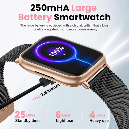 Miniatura 2 de Reloj inteligente para mujer, reloj de fitness de 1.83 pulgadas con presión arterial, llamadas/mensajes, seguimiento de ciclo femenino, frecuencia