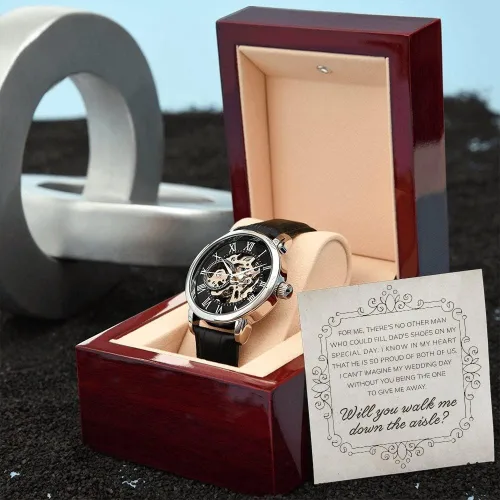 Miniatura 2 de Reloj calado para hombre con tarjeta de mensaje especial Man of Honor Proposal Will You Walk Me Down Aisle Brother of Bride be My Man of Honor